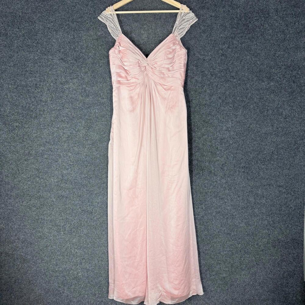 Belsoie Dress Women 14 Pink Maxi Long V-Neck Sleeveless Zipper Pleated Casual
